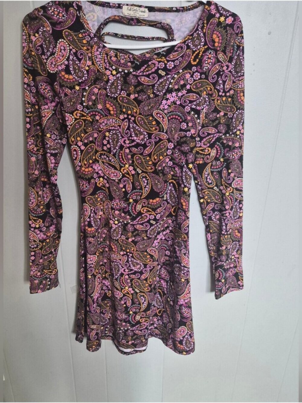 Full Circle Trends Pink Paisley Long-Sleeve A-Line Dress